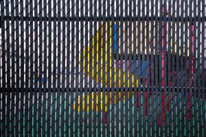 Photo of slatted chain link fence